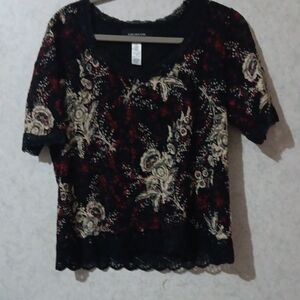 Jones New York Black and Red Embellished Blouse
